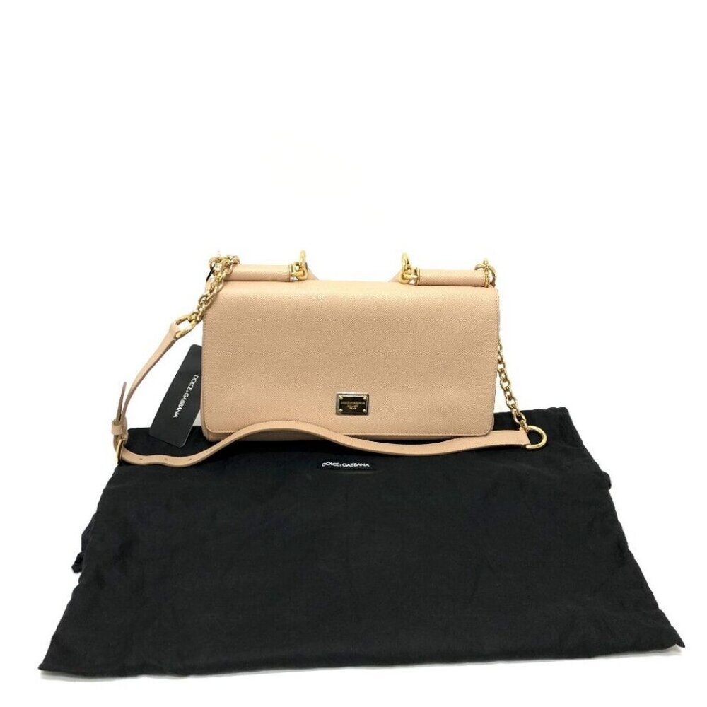DOLCE&GABBANA sicily plate 2WAY bag Shoulder Bag Leather Beige/GoldHardware